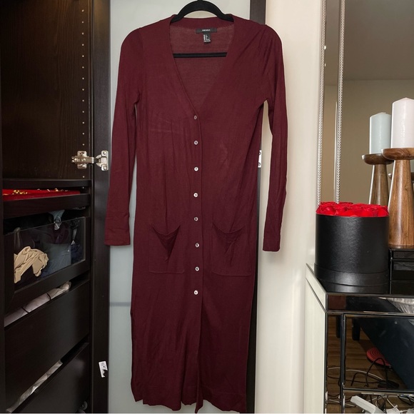 long cardigan in burgundy color - Picture 2 of 10